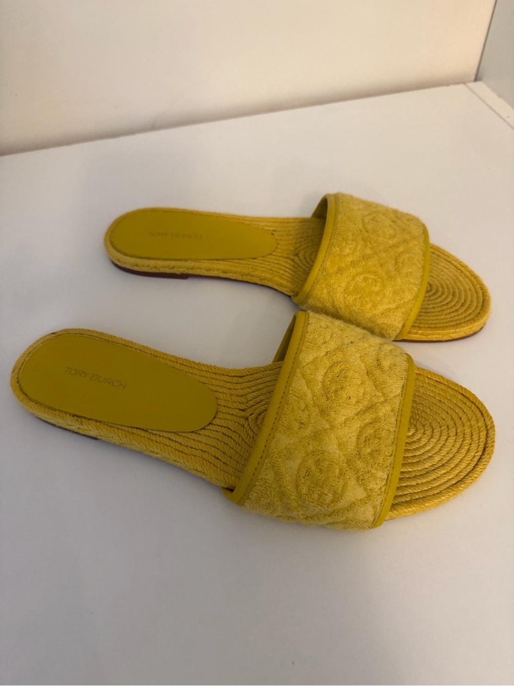 Tory Burch Textured Yellow Slide Sandals